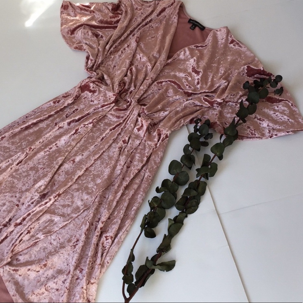Pink Velvet Fitted Wrap Dress